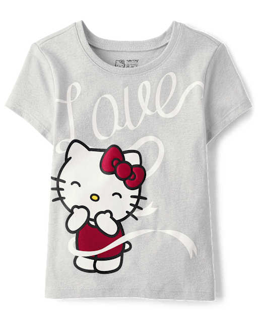 Girls Short Sleeve Hello Kitty Puff Print Love Baby Tee - GRAY