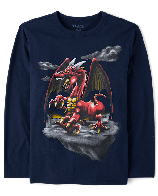 Boys Long Sleeve Dragon Graphic Tee - BLUE | The Children's Place