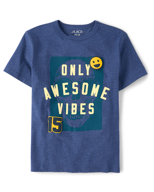 Boys Short Sleeve Only Awesome Vibes Graphic Tee - BLUE