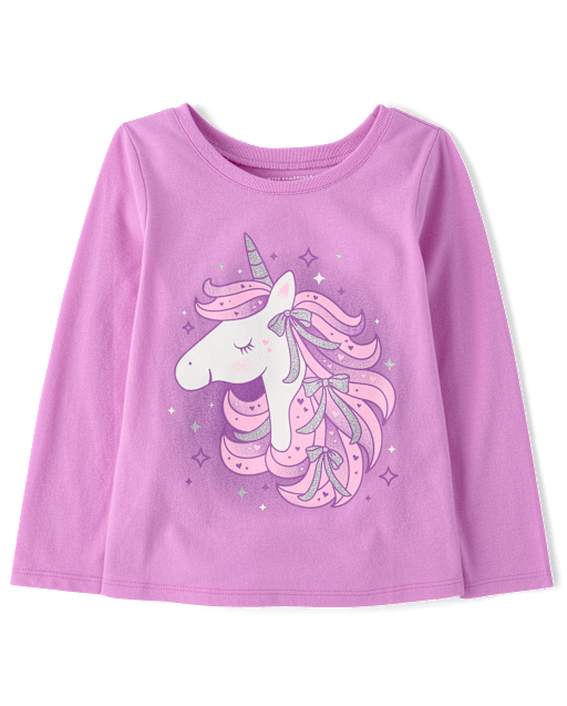 Baby And Toddler Girls Long Sleeve Unicorn Bow Graphic Tee