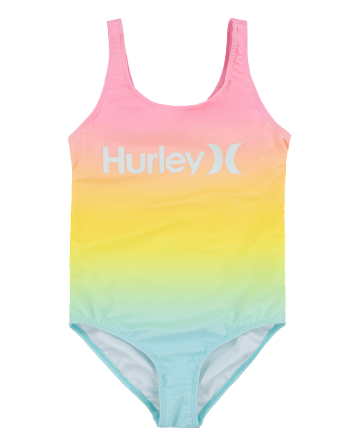 Girls Sleeveless Hurley Rainbow Gradient One Piece Swimsuit - BLUE Girls Sleeveless Hurley Rainbow Gradient One Piece Swimsuit - BLUE