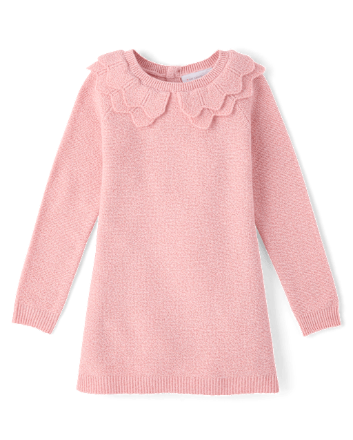 Baby And Toddler Girls Long Raglan Sleeve Scalloped Sweater Dress - PINK |  The Children's Place