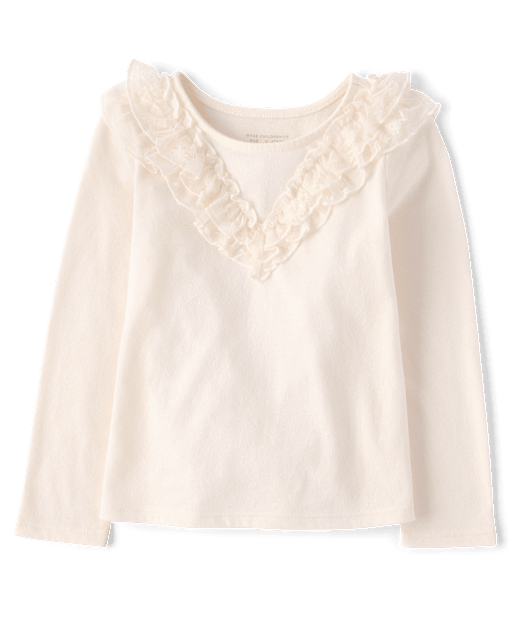 Toddler Girls Long Sleeve Lace Ruffle Top - WHITE | The