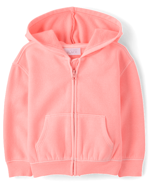 Toddler Girls Active Long Sleeve Garment Dyed Premium Fleece Zip
