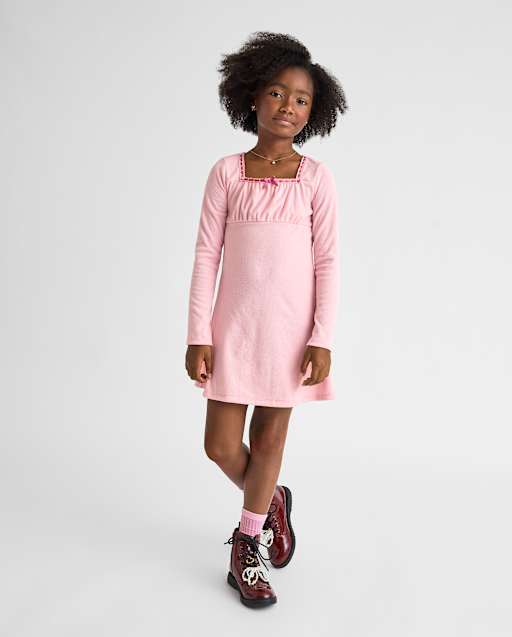 Girls Long Sleeve Sueded Rib Shift Dress - PINK | The Children's Place