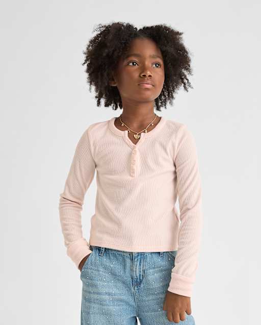 トップス babylclub pink tops Girls Long Sleeve Sueded Rib Henley Top - PINK | The Children's Place