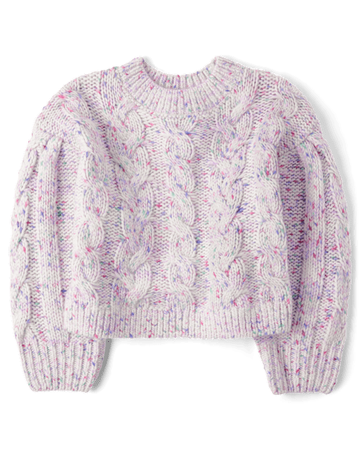 Girls Long Sleeve Rainbow Cable Knit Cropped Sweater - PINK | The