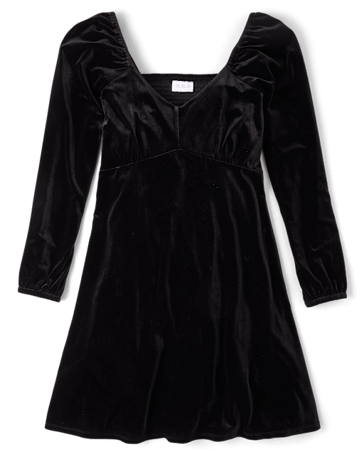 The Children's Place Womens Matching Family Velour Babydoll Dress | Size XL | Black