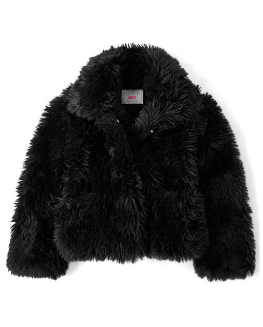 Girls Long Sleeve Faux Fur Coat - BLACK | The Children's Place