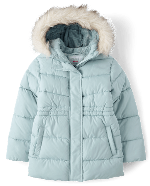 Girls Long Sleeve Heavyweight Faux Fur Lined Mid Length Puffer