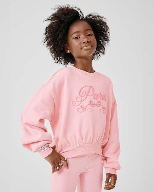 Girls Active Long Sleeve Embellished Winter Warm Sweatshirt - PINK