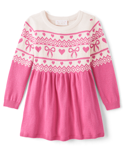 pink sweater dress with red hearts Baby And Toddler Girls Valentine's Day Long Sleeve Heart Sweater Dress -  PINK