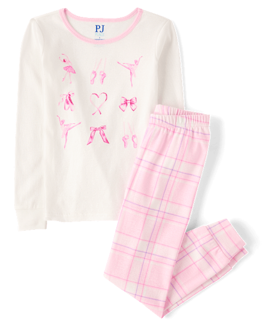Girls Long Sleeve Ballerina Snug Fit Cotton Pajamas - PINK | The