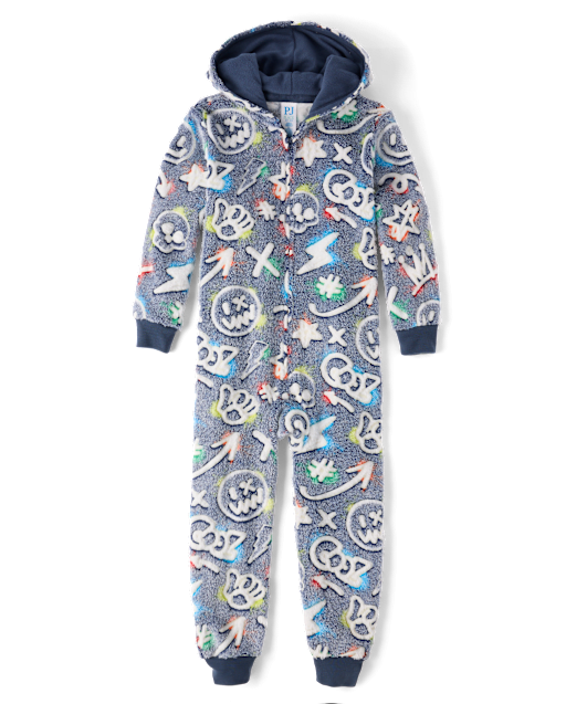 Boys Glow In The Dark Long Sleeve Graffiti Sherpa One Piece