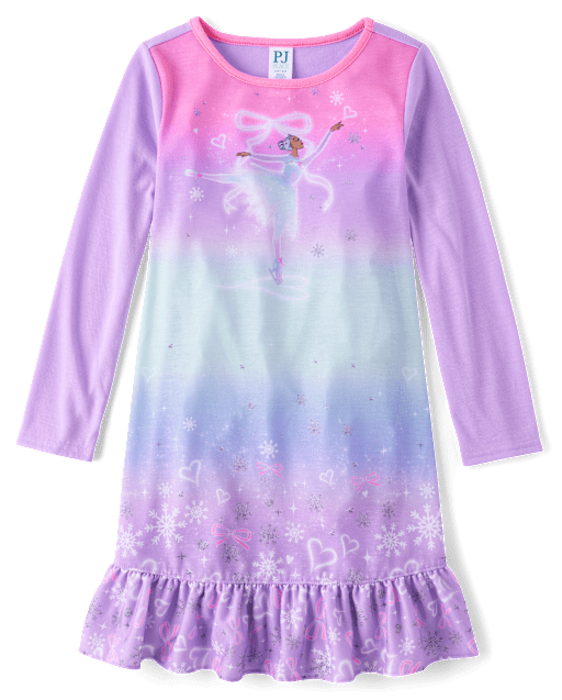 Girls Long Sleeve Ballerina Ruffle Nightgown - GRAY | The Children's Place Girls Long Sleeve Ballerina Ruffle Nightgown - GRAY | The Children's Place