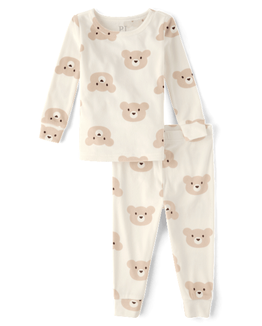 Baby And Toddler Girls Bear Velour Pajamas - White