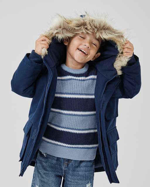Baby And Toddler Boys Midweight Microfleece Lined Utility Parka Jacket - Blue
