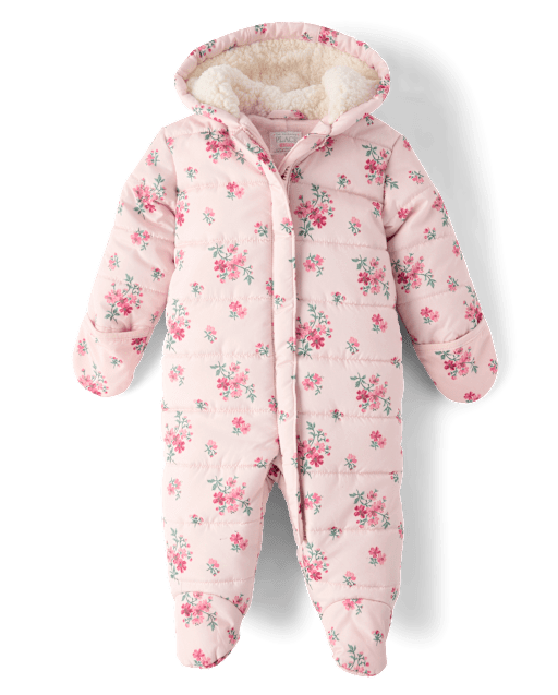 Baby Girls Long Sleeve Floral Snowsuit - PINK | The Children's