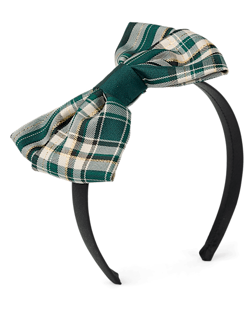 Classy Holiday Plaid Pearl Ear Headband with Dark Green Bow Christmas Plaid Ears Green - Etsy main image 3