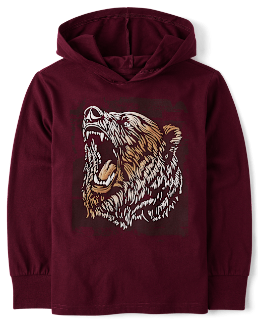 PURPLACE × manfromeast Boys Long Sleeve Graphic Hooded Top - BURGUNDY | The Children's Place