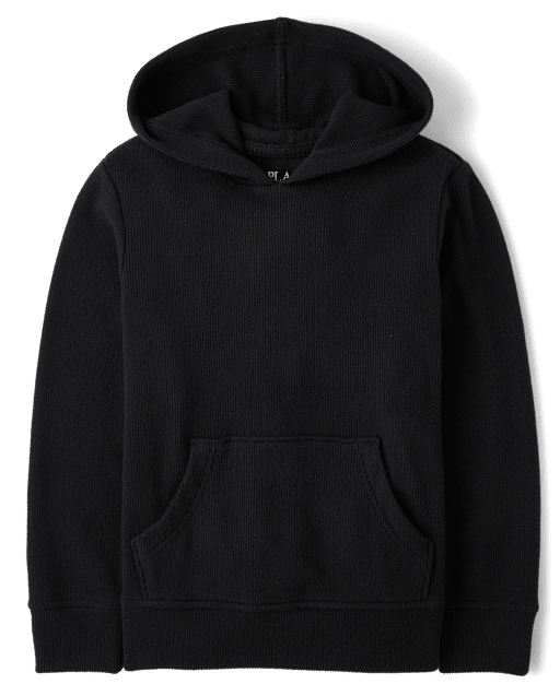 Boys Long Sleeve Plush Winter Waffle Thermal Hoodie - BLACK | The