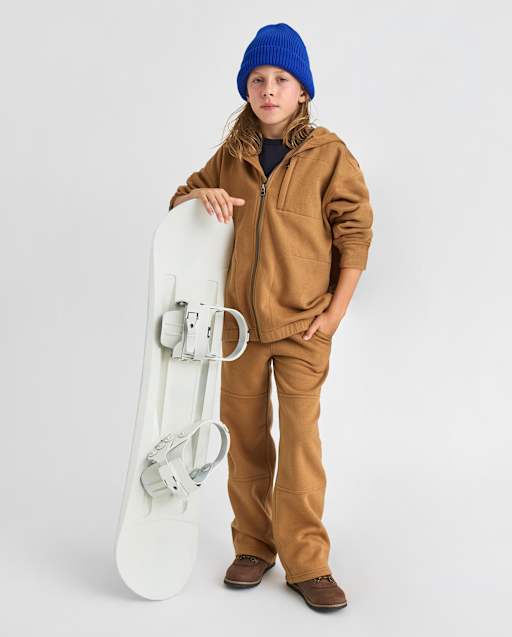 Boys Premium Fleece Utility Wide Leg Pants - BROWN | The