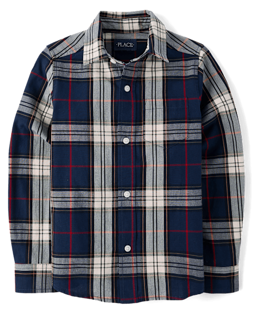 Boys Christmas Long Sleeve Plaid Poplin Button Up Shirt - BLUE | The  Children's Place