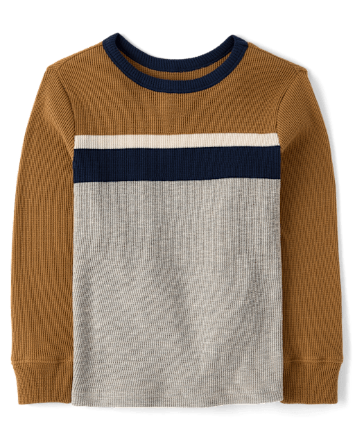 Boys Long Sleeve Colorblock Thermal Top - BROWN | The Children's Place