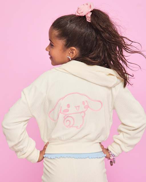 Girls Active Long Sleeve Hello Kitty Embroidered Velour Zip Up