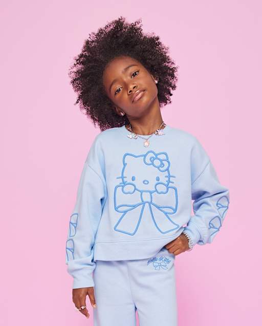 Girls Active Long Sleeve Hello Kitty Embroidered Premium Fleece