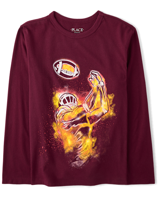 Boys Long Sleeve Football Graphic Tee - BURGUNDY | The Children's