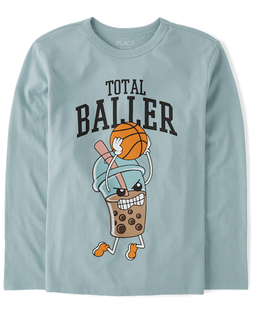 Boys Long Sleeve Total Baller Graphic Tee - GRAY | The Children's