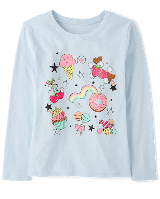 Girls Long Sleeve Snack Food Graphic Tee - BLUE | The Children's Place