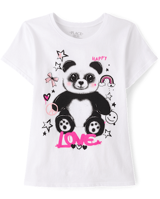 Girls Short Sleeve Panda Love Graphic Tee - WHITE | The Children's