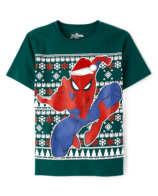 Boys Short Sleeve Spider-Man Fairisle Christmas Graphic Tee