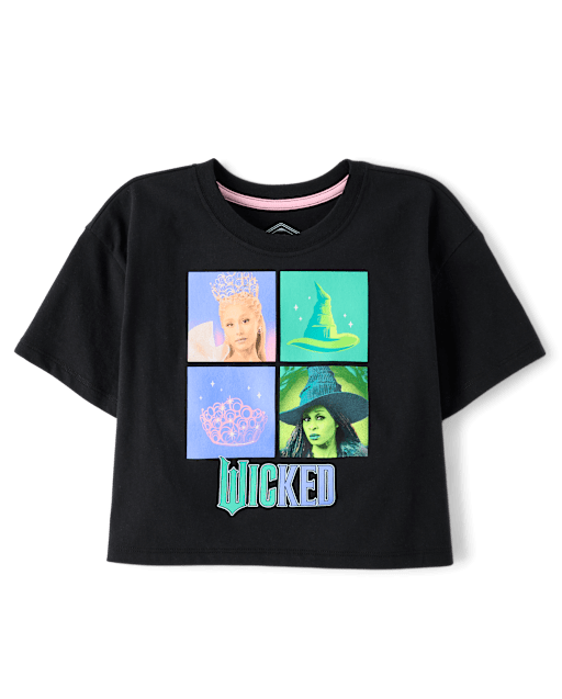 Girls Short Sleeve Wicked Hat And Crown Relaxed Cropped Graphic
