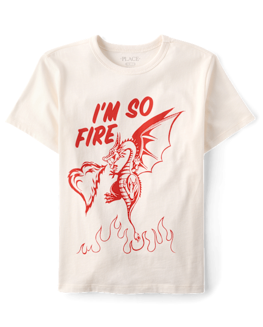 Boys Short Sleeve Valentine's Day I'm So Fire Dragon Graphic Tee