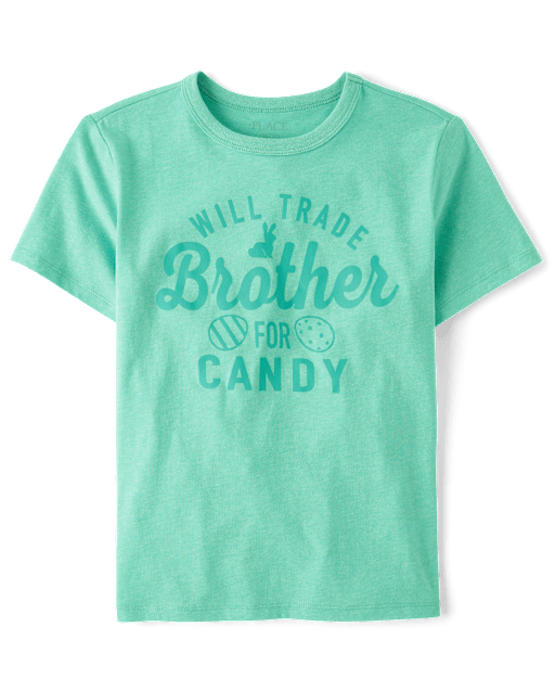kidsvintage Tシャツ 25 Kids Short Sleeve Will Trade Brother For Candy Easter Egg Graphic