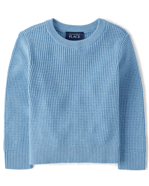 Baby And Toddler Boys Long Sleeve Waffle Sweater - BLUE | The