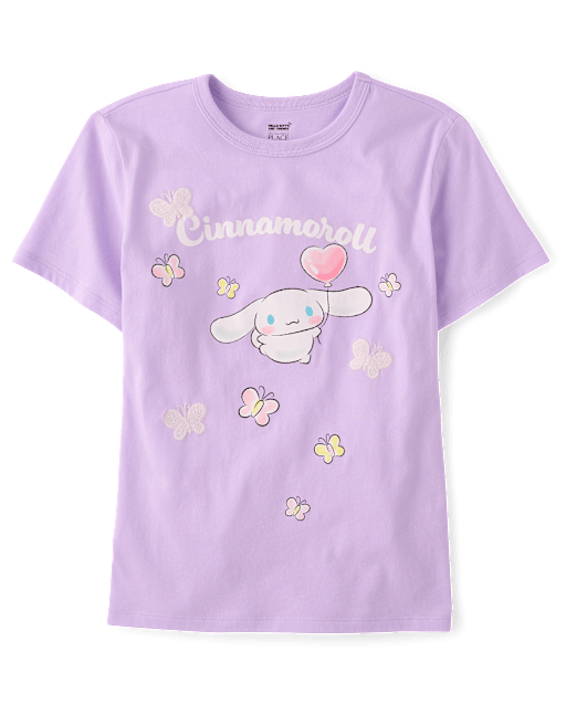 Mochaly♡ Girls Short Sleeve Cinnamoroll Satin Stitch Embroidered Butterfly