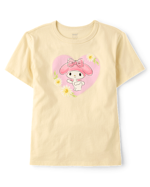 Girls Short Sleeve My Melody Rhinestone Graphic Tee - YELLOW | The