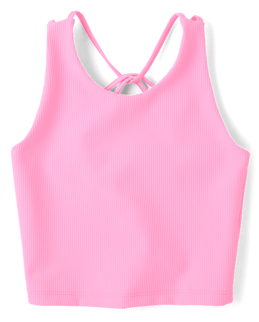 Girls Active Sleeveless Quick Dry Cross Back Ribbed Tank Top