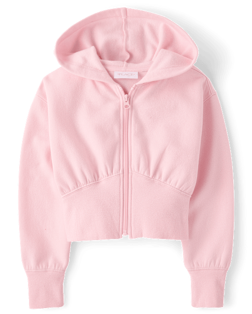 Girls Long Sleeve Premium Fleece Zip Up Hoodie - PINK | The