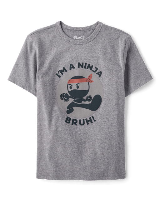 LOGOS グレー Boys Short Sleeve Ninja Bruh Graphic Tee - GRAY | The Children's Place