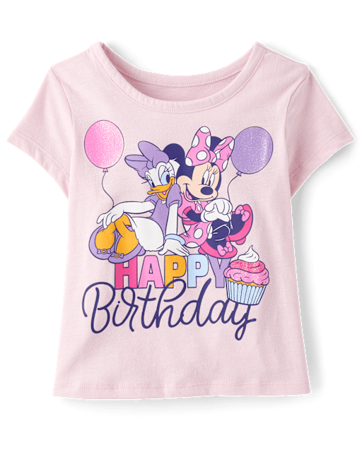 Baby And Toddler Girls Short Sleeve Minnie Mouse Birthday Graphic