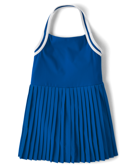 The Children's Place Girls Quick Dry Contrast Halter Pleated Tennis Dress | Size Medium (7/8) | Blue | Polyester/Nylon/Spandex The Children's Place Girls Quick Dry Contrast Halter Pleated Tennis Dress | Size Medium (7/8) | Blue | Polyester/Nylon/Spandex