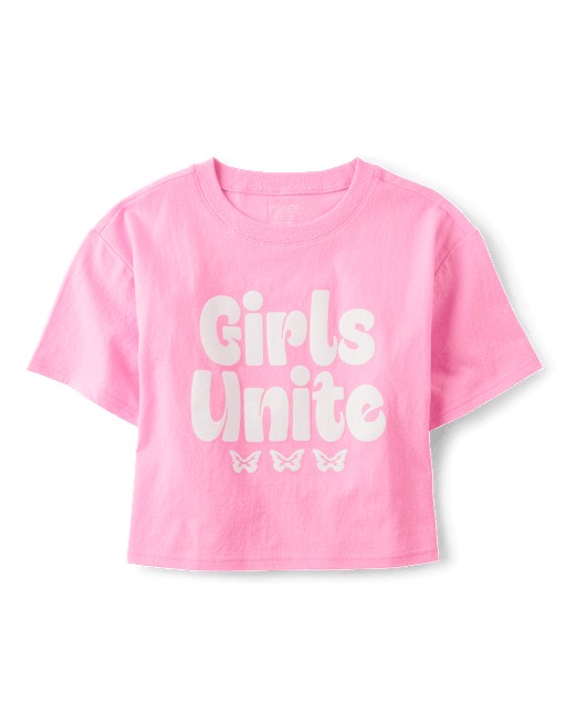 Girls Short Sleeve Unite Relaxed Cropped Graphic Tee - PINK | The