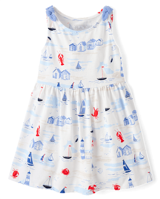 The Children's Place Baby & Toddler Girls Sleeveless Tie Shoulder Print Dress, Sizes 6m-5t, Infant Girl's, Size: 6-9 Months, White