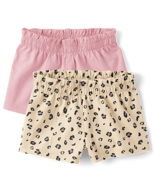 Baby Girls Leopard Paperbag Waist Shorts 2-Pack - GRAY | The