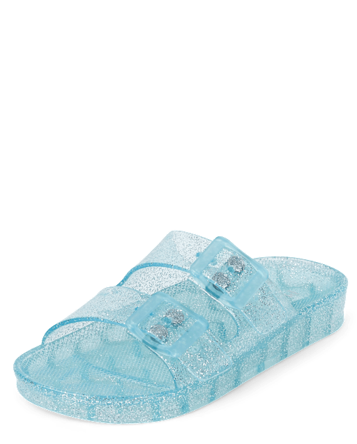 Girls Glitter Jelly Buckle Slides - BLUE | The Children